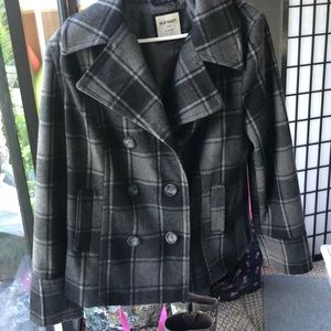 Old Navy double-breasted jacket plaid black/gray’s